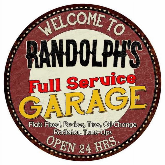 Randolph's Full Service Garage 14" Round Metal Sign Man Cave Decor 100140037480