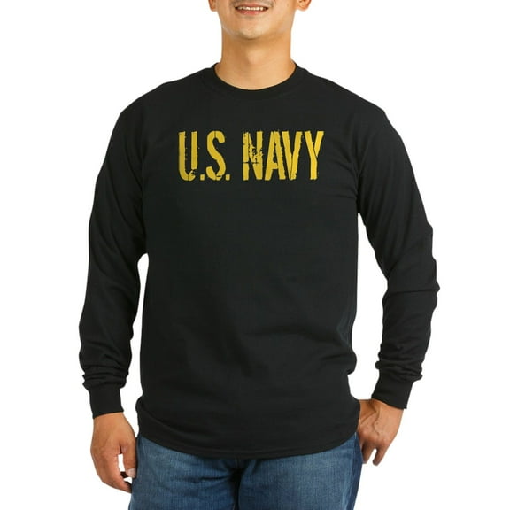 CafePress - U.S. Navy: Gold Stencil Long Sleeve Dark T Shirt - Long Sleeve Dark T-Shirt