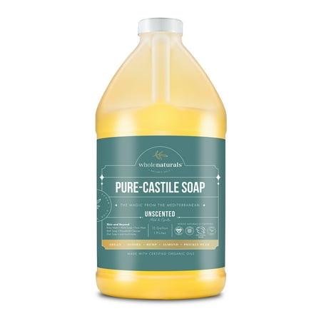 Whole Naturals EWG Verified & Certified Palm Oil Free, Castile Liquid Soap - 64 oz. - Unscented, Mild & Gentle Non-GMO & Vegan - Formulated with Carrier Organic Oils