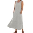 thumbnail image 3 of cocolona Womens Summer Linen Long Dress Crew Neck Sleeveless Ruffle Flowy Tank Dress Vacation Beach Sundress with Pockets, 3 of 7