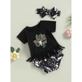 thumbnail image 3 of Bagilaanoe 3pcs Newborn Baby Girl Short Pants Set Letter Print Short Sleeve Tassel T-shirt Tops + Shorts + Headband 6M 12M 18M 24M Infant Casual Summer Outfits, 3 of 8