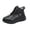 Black, variant on Women Fleece Lined Winter Ankle Booties Waterproof Faux Leather Hook Loop Cold Weather Boots Floral Embroidery Soft Cushioned Non Slip Walking Snow Shoes