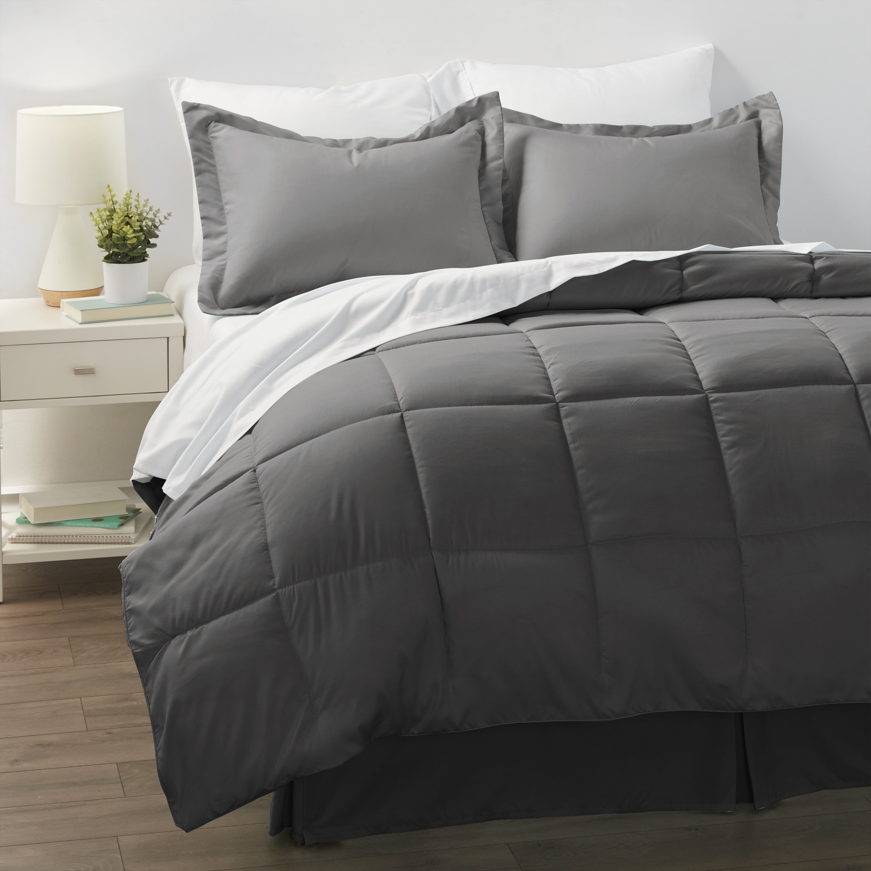 BLACK GRAY BEDDING COMFORTER SET 8-Piece Bed in a Bag Multiple Sizes 