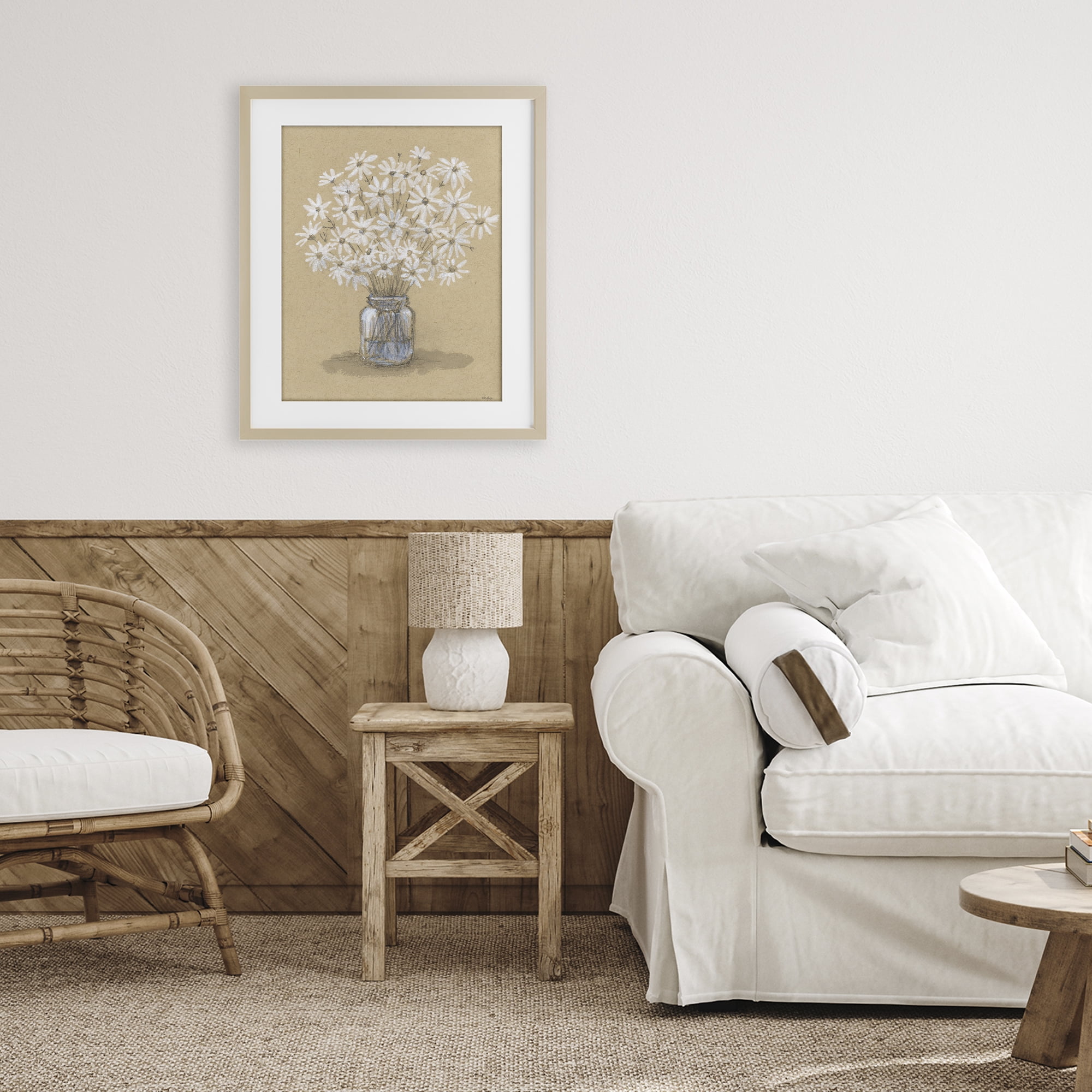 Stupell Industries Daisies Jar Drawing Birch Framed Print Under Glass, design by Patti Bishop