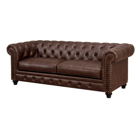 Bowery Hill Tufted Leather Sofa In Brown