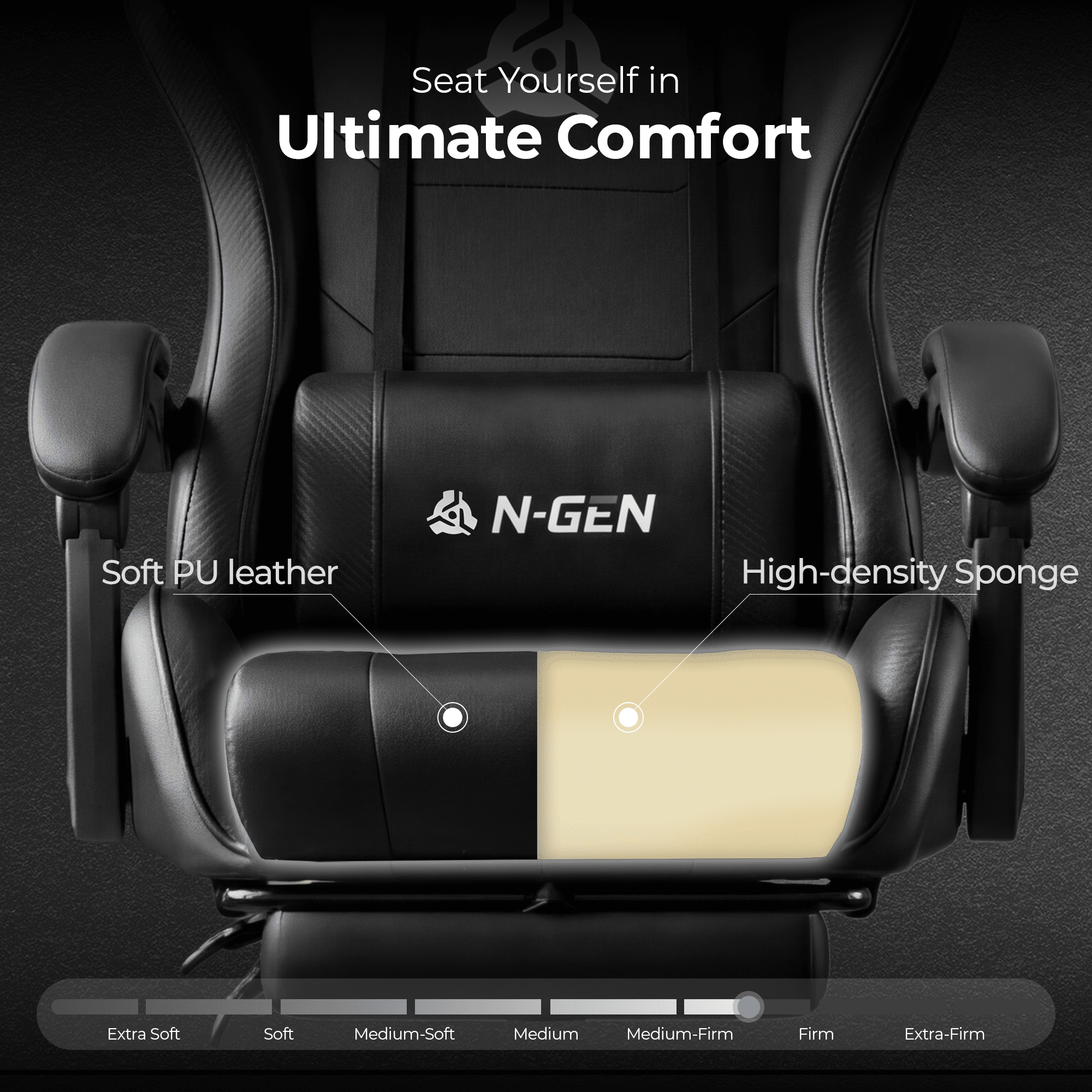 NEO CHAIR Video Gaming Chair with Footrest High Back Ergonomic Comfortable Office Computer Desk with Lumbar Support Height Adjustable with PU Leather Recliner for Adults Women Men (Black)