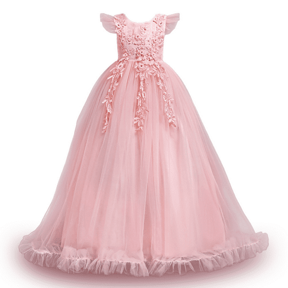 XBASW Baby Kids Girls Pageant Dress Lace Embroidery Princess Dress Toddler Flower Girl Wedding Birthday Party Gown for 4-14 Years