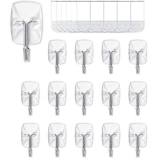 15-Hooks, 30-Strips, Clear Small Wire Toggle Hooks Value Pack, Organize Damage-Free Utility Hooks, Hanging Hooks Heavy Duty with Adhesive Strips