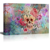 wall26 - Canvas Print Wall Art - Skull and Roses on Abstract Background - Gallery Wrap Modern Home Art | Ready to Hang - 12x18 inches