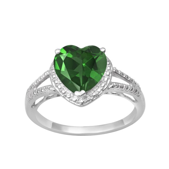 Green CZ 925 Sterling Silver 8MM Heart Shape Women Valentines Day Gifts Ring