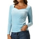 thumbnail image 4 of INSPIRAR CHIC Tops de Terciopelo para Mujeres, Camiseta Elegante de Manga Larga con Escote Corazón, M Azul Claro, 4 of 6