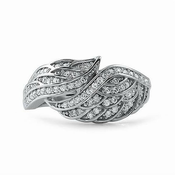 Angel Wing By Pass Wedding Diamond Ring, Pave Set Cluster Diamond Engagement Ring, Wave Shape Women'S Diamond Ring For Her Birthday Gift's, 2.2 Ct Simulated round Cut Diamond, 14K White Gold Plated