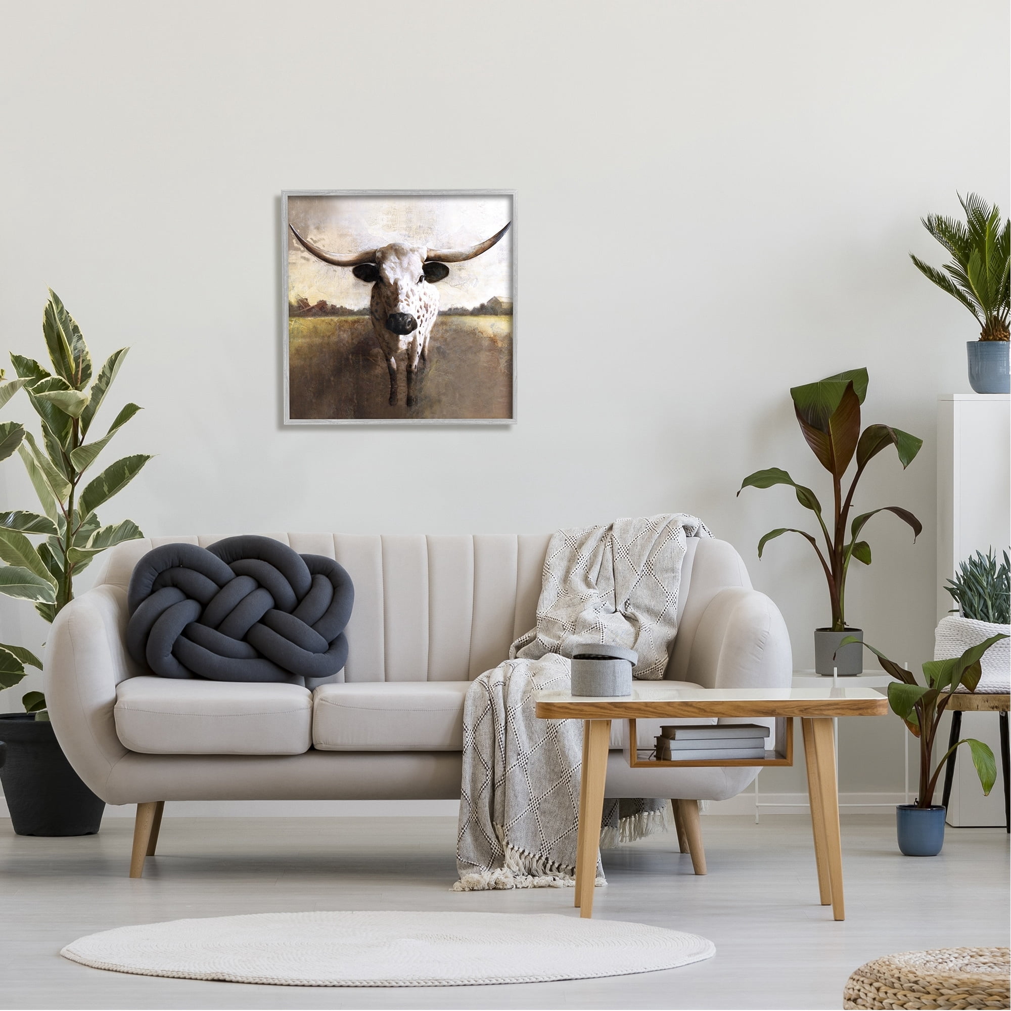 Stupell Industries Striking Longhorn Cattle Warm Sunlight Farmland Grass Framed Wall Art, 24 x 24, Design by White Ladder
