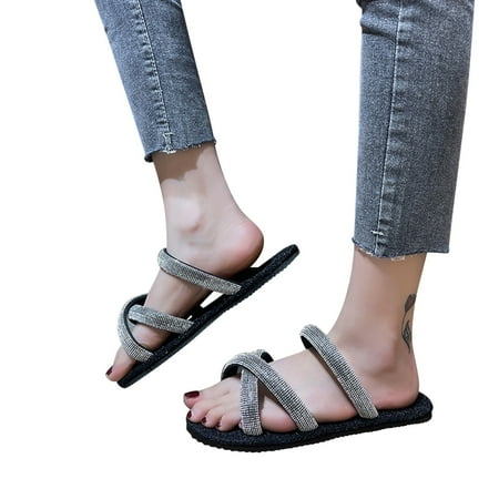 

Youmylove Women Sandals Ladies Fashion Summer Cross Border Rhinestone Cross Strap Flat Sandals Zapatos De Mujer