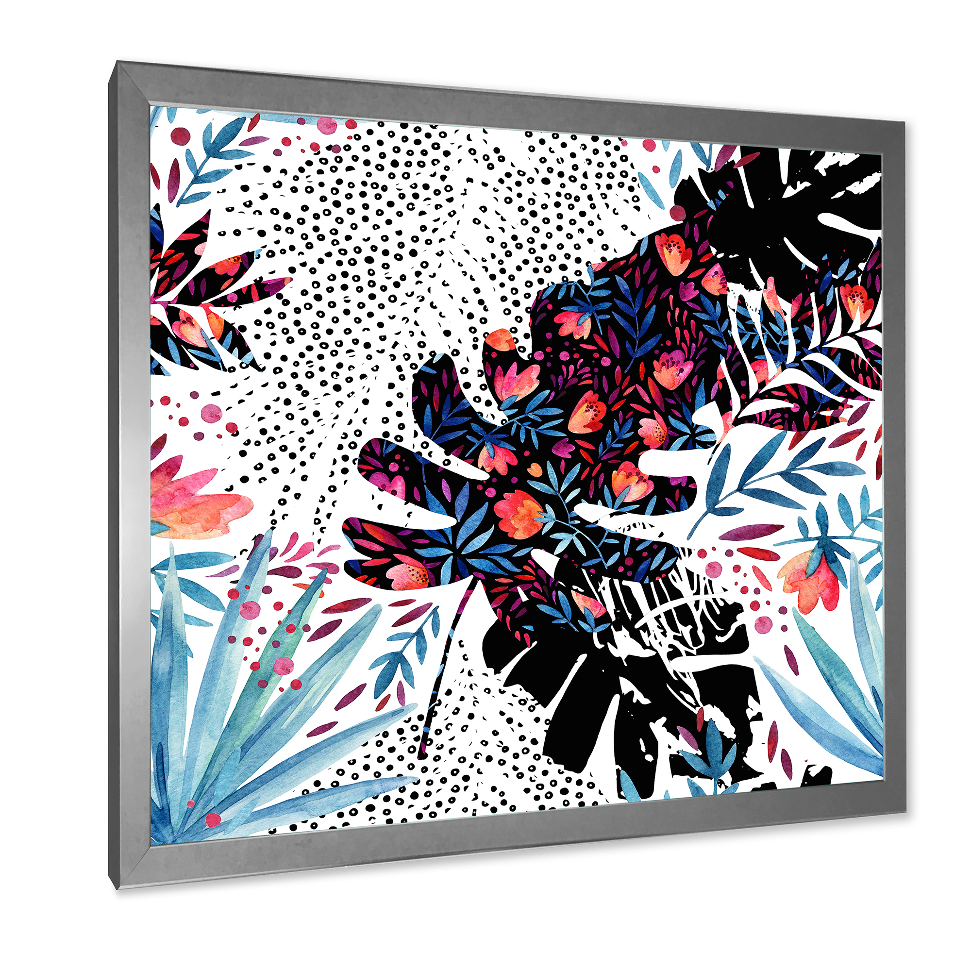 Designart 'Abstract Tropical Floral Patchwork I' Tropical Framed Art Print
