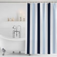 thumbnail image 4 of Navy Blue Aqua Striped Waterproof Fabric Shower Curtain, Farmhouse Stripe Art Waterproof Fabric Shower Curtain for Bathroom Curtains Bathtubs Hotel Washable Shower Curtains with 12 Hooks Long 72x78in, 4 of 8