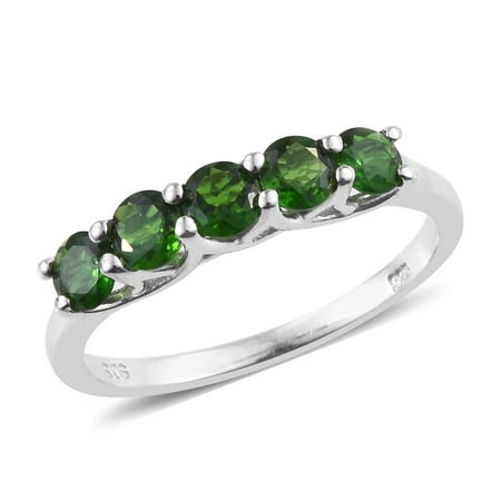 Chrome Plated Nib Ring 925 Sterling Silver Platinum Plated Round Chrome Diopside Statement Ring for Women Cttw 1.2 ()