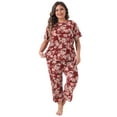 thumbnail image 3 of DARING DIVA Women's Plus Size 2-Piece Floral Short Sleeve Pajamas Set 4XL Wine Red, 3 of 6