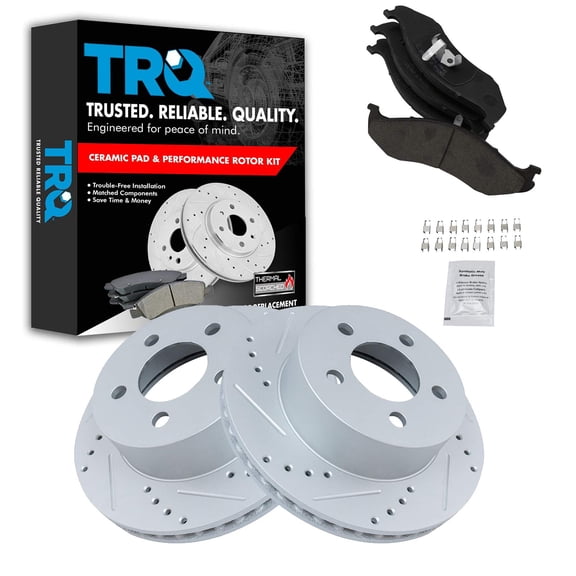 TRQ Front Performance Brake Pad & Rotor Kit Brake Pads Brake Rotors Set Ceramic Premium G-Coated Fits Select 1999-2001 Jeep Cherokee 1997-2006 Wrangler