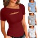 thumbnail image 5 of Short Sleeve Shirt For Women One Pieces Cutout Tops Fashion Slim Fitting Tee Tshirt Spring Summers Clothes Burgundy Xl, 5 of 5