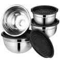 thumbnail image 1 of Juego de 4 tazones de acero inoxidable con tapas para mezclar, cuencos metálicos para hornear, cuencos apilables para mezclar, batir, servir, ensaladas y preparar en la cocina., 1 of 8