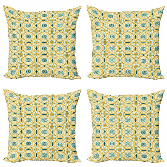 Ambesonne Victorian Throw Pillow Cover 4 Pack, Botanical Swirling Motif, 16", Mustard Multicolor