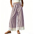 thumbnail image 2 of Women Striped Wide Leg Pants Drawstring Elastic Waist Lace Patchwork Pant with Pocket Drawstring Casual Trousers, 2 of 6