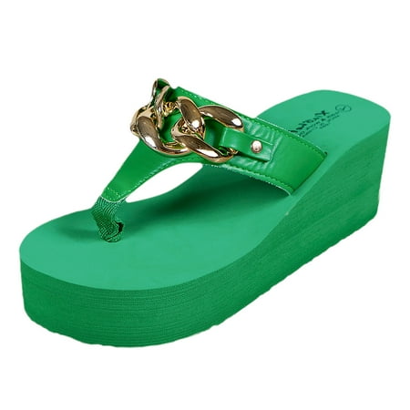 OJSFQUFP Women Shoes Casual Women Summer Slip On Casual Open Toe Wedges Comfortable Beach Shoes Sandals Slippers Slippers Cute Green 6