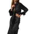 thumbnail image 3 of Blotona Women Long Sleeve Feather Tie Front Blouse Cardigan Sexy V Neck Feather Flare Sleeve Crop Top Shirt Chic Streetwear, 3 of 9