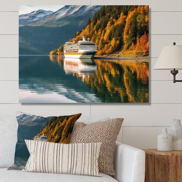 Designart Alaska Oversized Wall art decor, Alaska Wall Art, Breathtaking Cruise In Alaska Nautical Adventure , Yellow Modern Canvas wall art, 32x16 inches