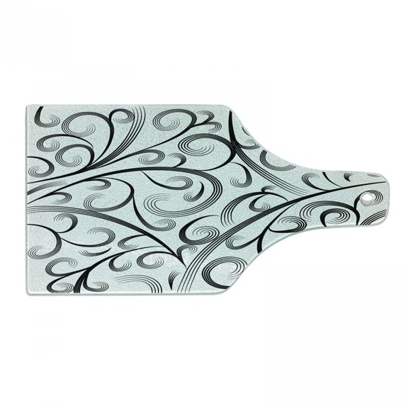 Abstract Cutting Board, Monotone Curvy Lines Composition Repetitive Delicate Print, Decorative Tempered Glass Cutting and Serving Board, in 3 Sizes, by Ambesonne