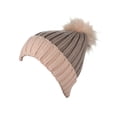 thumbnail image 2 of D&Y Rib Knit Beanie With Two Tone Cuff And Faux Fur Pom, Blush, 2 of 4