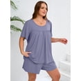 thumbnail image 5 of SHOWMALL Women's Plus Pajama Sets Pleated Front Loungewear Purple Gray 3X Sleepwear Ladies Pjs Sets with Pockets, 5 of 6