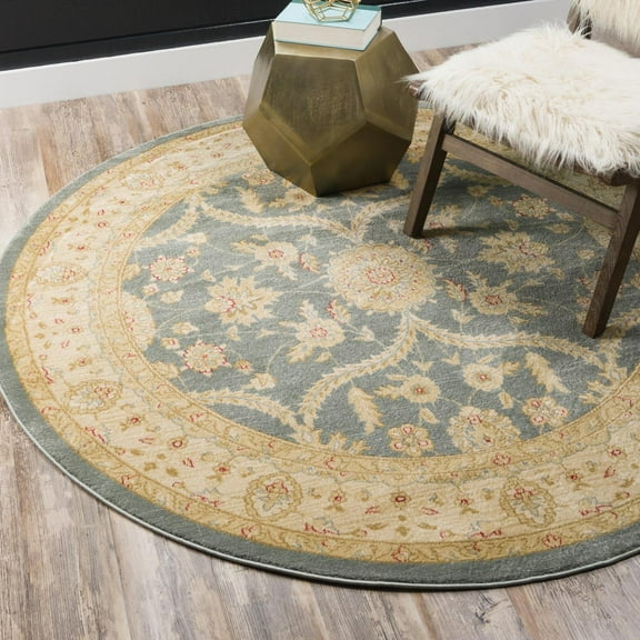 Unique Loom Edinburgh Collection Area Rug - Tansy (6' 1" Round Blue/Beige)