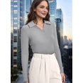 thumbnail image 3 of Womens Shirts Long Sleeve Business Casual Tops Collared V Neck Ribbed Knit Sweater Slim Fit Blouses Light Gray M, 3 of 5