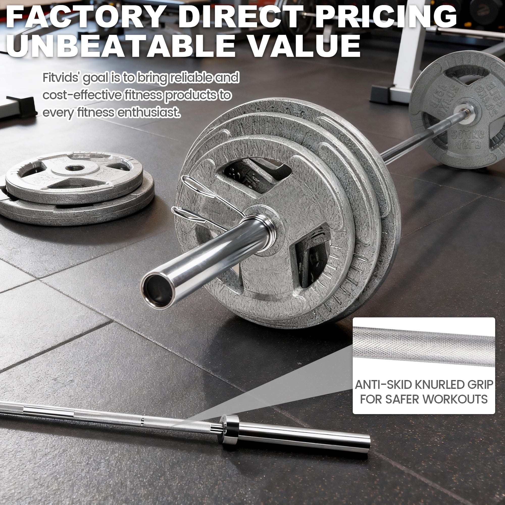 FlexWave Straight Olympic Barbell, Alloy Steel, 2-Inch Diameter, Silver Finish, 6FT