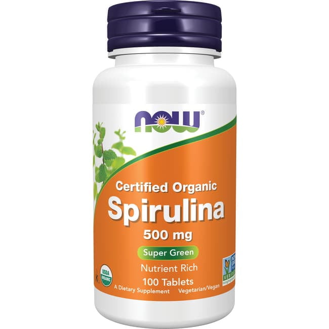 NOW Foods Certified Organic Spirulina, 500 mg, 100 Tablets