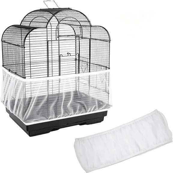 MISSMILE Birdcage Nylon Mesh Net Cover Guard Pet Birds Parrot Cage Seed Catcher Soft Ventilated Birdcage Skirt M Size (White)