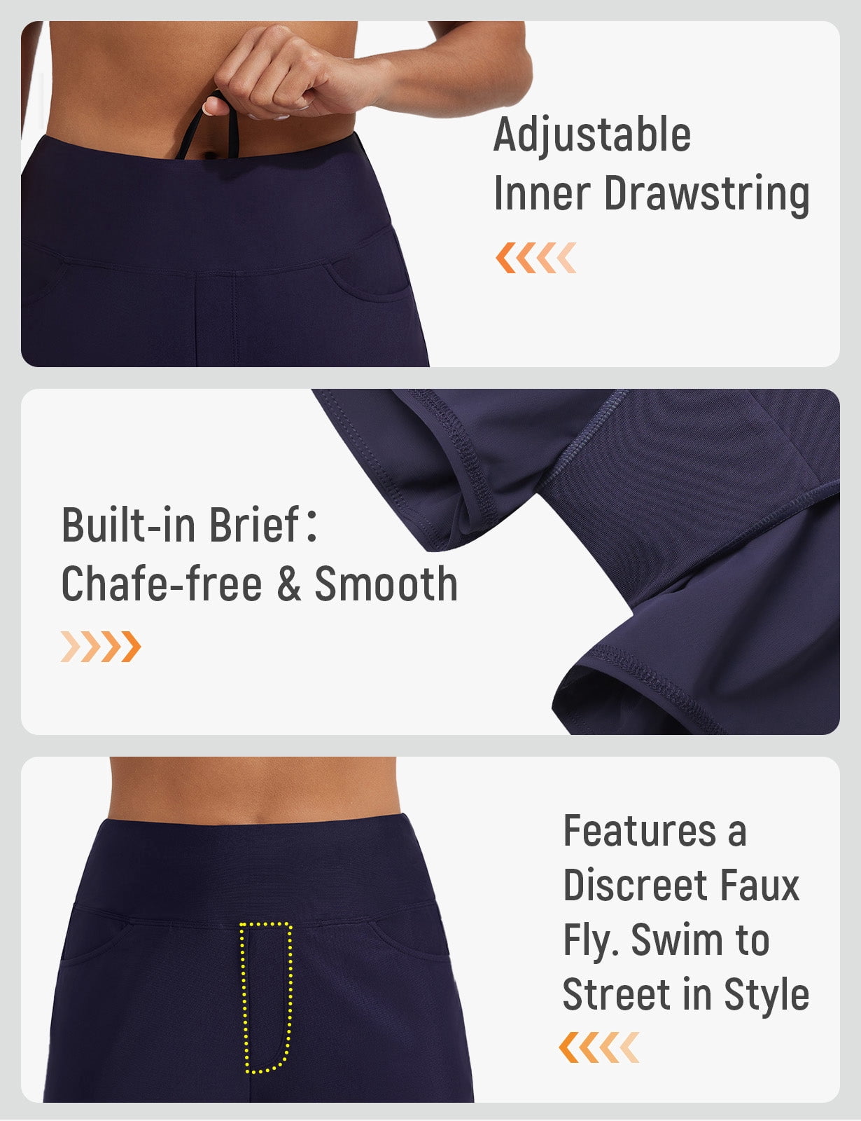 baleaf Women's 3" Swim Shorts High Waisted Board Shorts Quick Dry Bathing Suit Swimsuit Tankini Bottoms with Velcro-sealed Pockets UPF50+ Navy Blue XS