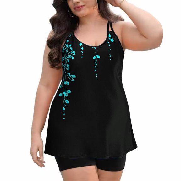 Stamzod Women's Swimsuit Tankini Set Modest Tummy Control Bathing Suits Two Piece Swim Suit with Shorts Black U S