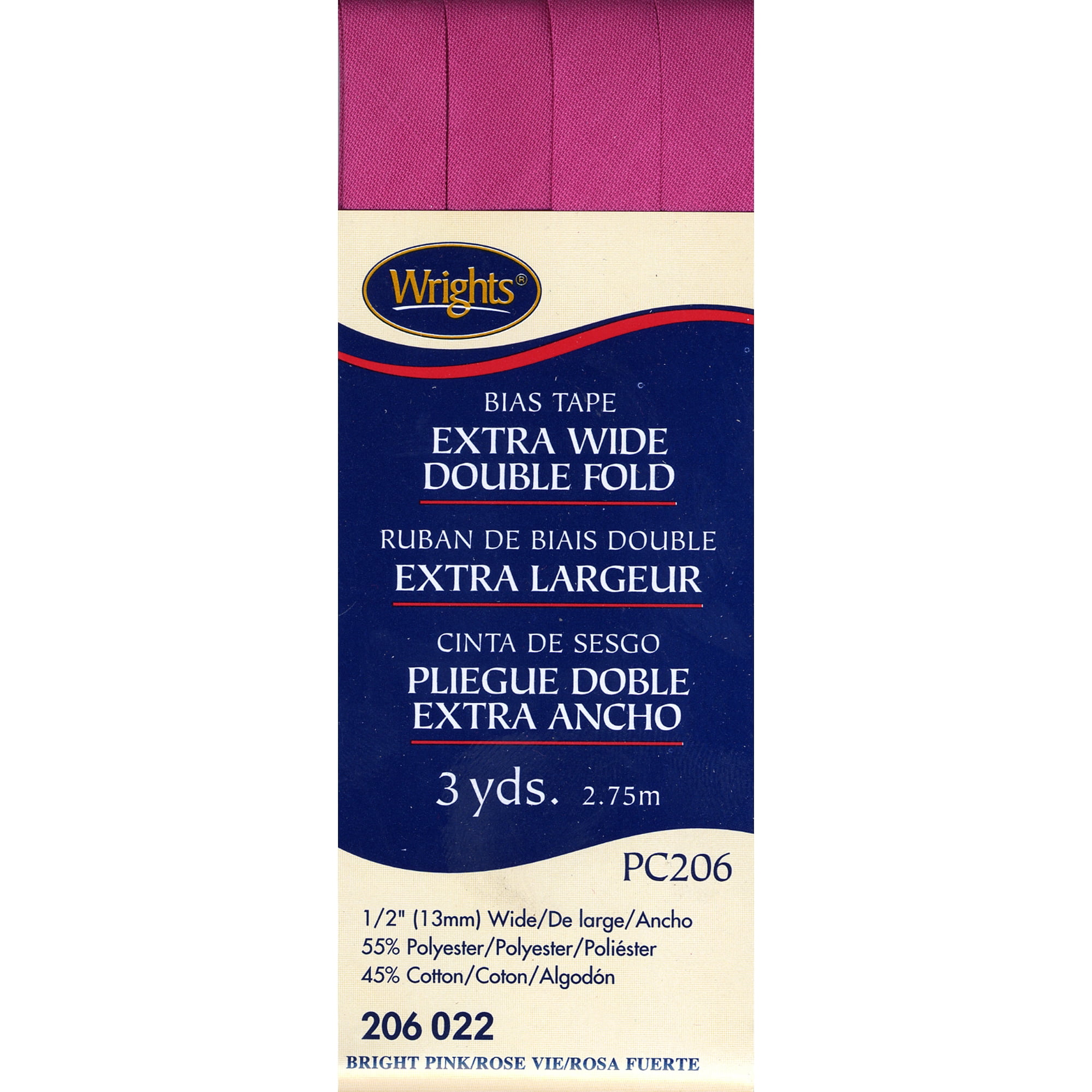 (3 pack) Wrights 1/2" Bright Pink Extra Wide Double Fold Bias Tape, 3 yd