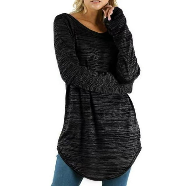 Timegard Hauts Grande Taille pour Femmes Col Rond Ajusté Basique T-Shirts Longs Automne Décontractés Amples Confortables Hauts