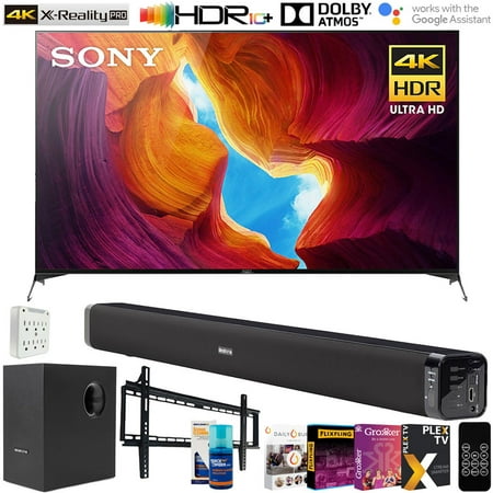 Sony XBR65X950H 65 inch X950H 4K Ultra HD Full Array LED Smart TV 2020 Model Bundle with 60W Soundbar with Subwoofer, Flat Wall Mount Kit, 6-Outlet Surge Adapter, Screen Cleaner