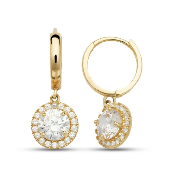Diamond Dangle Halo Earrings In 14K Yellow Solid Gold