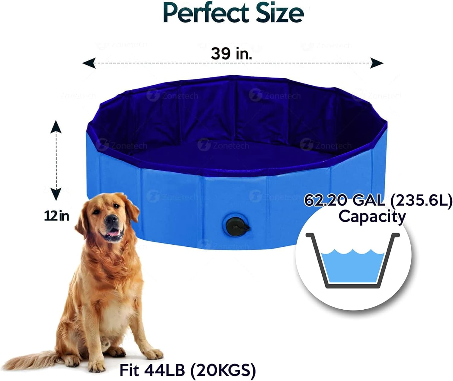 Zone Tech Foldable Pet Bathing Tub Swimming Pool - Easy to Store Collapsible Foldable Bath Pool for kids and Pets Blue