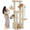 thumbnail image 6 of PEQULTI 67" Multi-Level Cat Tree with Super Large Scratching Posts Cat Tower with 3 Hammocks Beige, 6 of 9