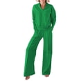 thumbnail image 1 of BYHONG Women's Wide Leg Pants Solid Color Leisure Two Piece Set Womens Pant Suits Green XL, 1 of 4