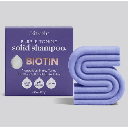Kitsch Purple Toning Shampoo Bar for Color Treated & Grey Hair  Made in US  Toning Purple Bar Shampoo for Blonde  Grey & White Hair  Removes Brass & Yellow Undertones  Paraben Free  3.2oz