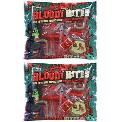CGT Bloody Bites Oozing Candy Blood Bags Watermelon Flavored Vampire Teeth Treat Snack Individually Wrapped Kids Halloween Birthday Party Favor Basket Stuffers Trick or Treat 2.4oz. 7-ct (Pack of 2)