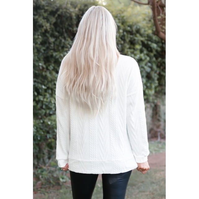ABPHQTO Sudadera de mujer blanca con cuello desbocado texturizado